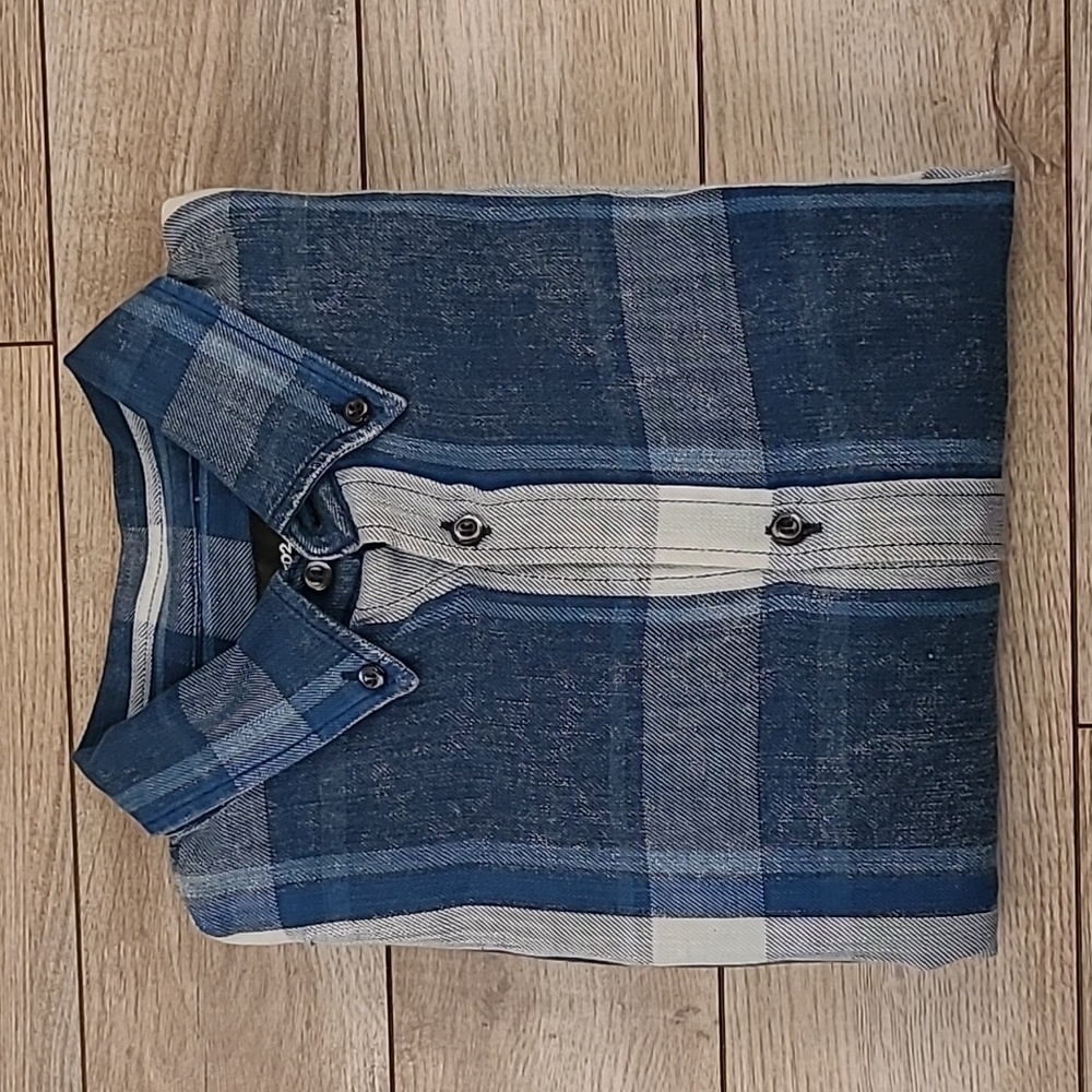 DSQUARED2 Italy Denim Navy Grey Plaid Cotton Sz 48 Medium Long Sleeve Mens Shirt
